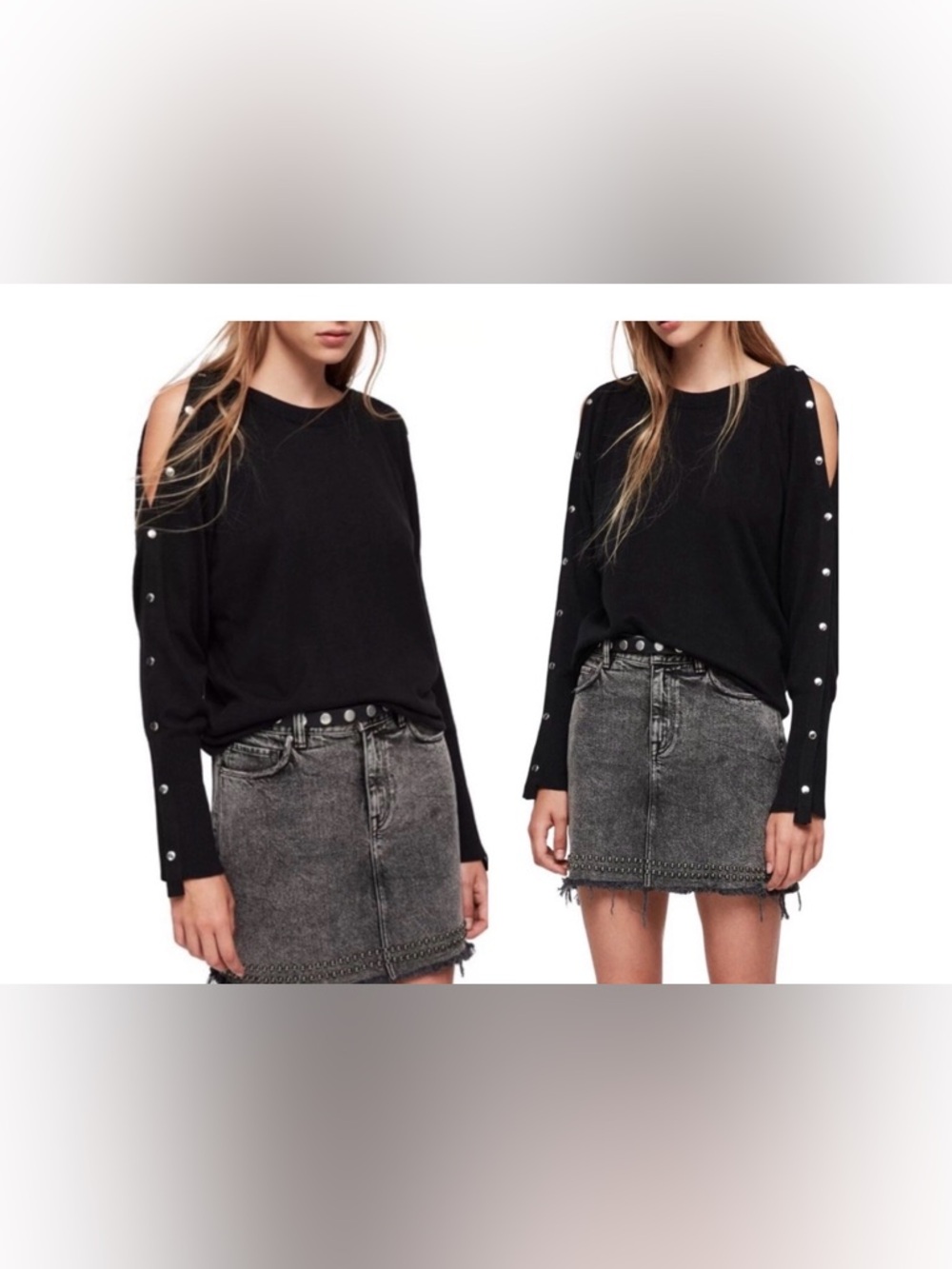 All Saints Suzie Jumper Snap Sleeve Black Sweater size SMALL